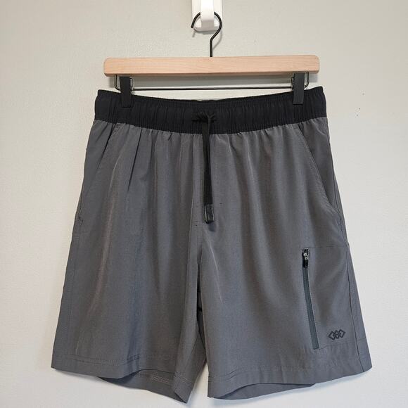 Leg3nd Athletic Gym Shorts M Gray‎ Drawstring Zip Pockets Stretch - Picture 1 of 11